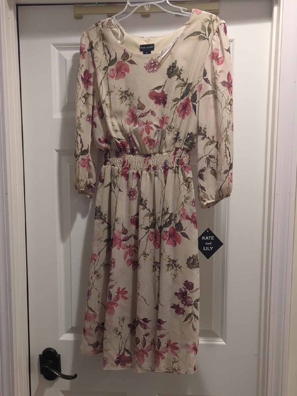 Kate and Lily Cream Floral Smocked-Waist Midi Dress